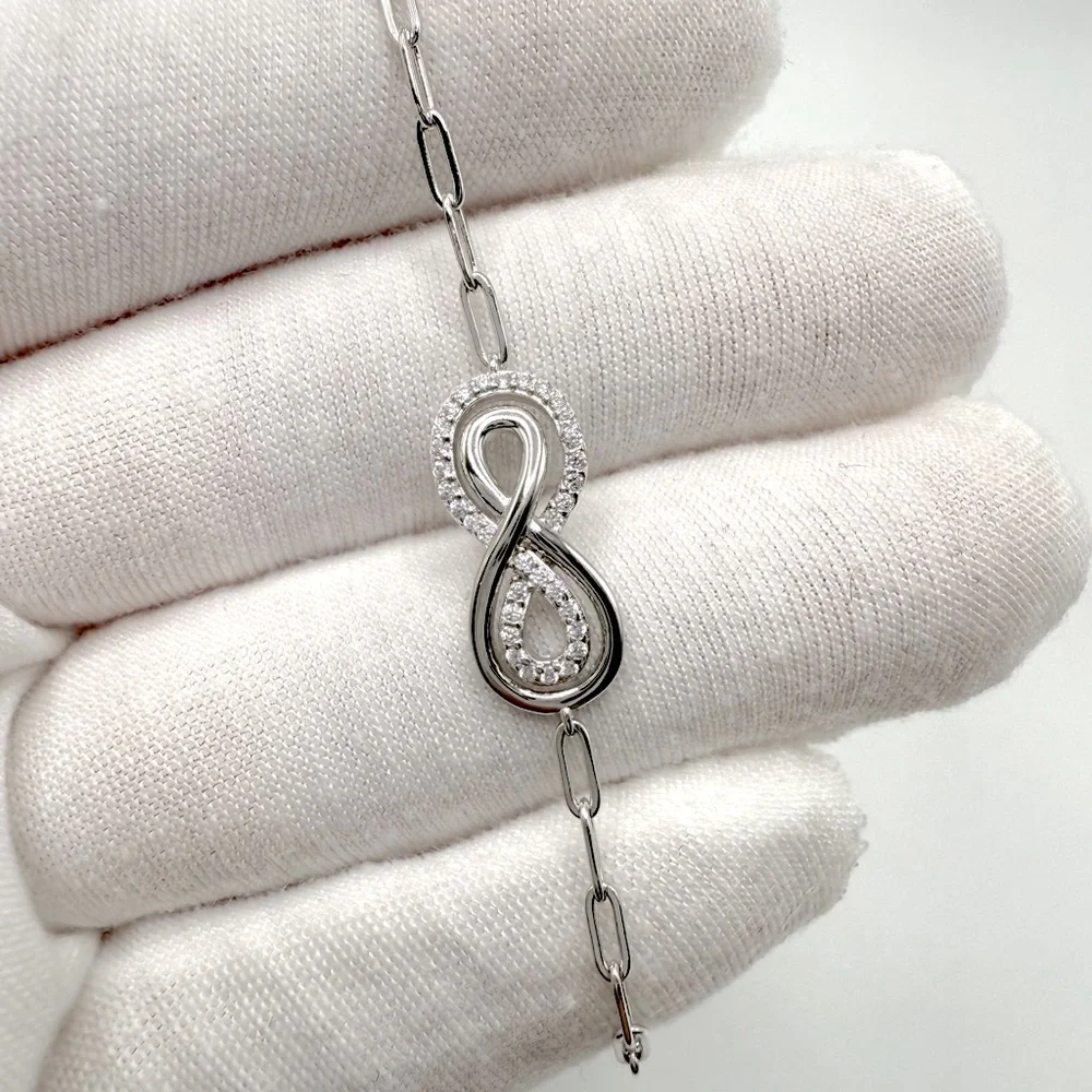 7” .925 Sterling Silver Infinity Style Cz Bracelet